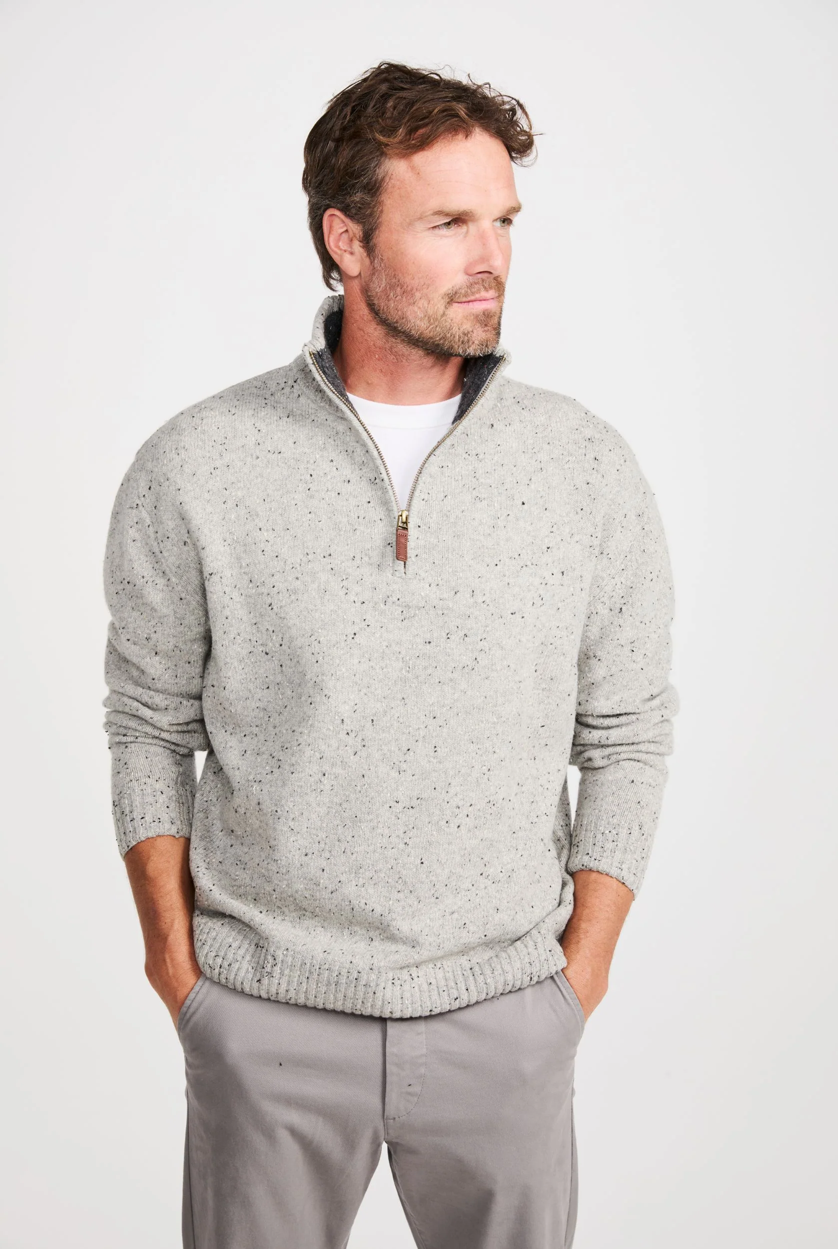 Belleek Troyer Mens Sweater - Light Grey - Image 3