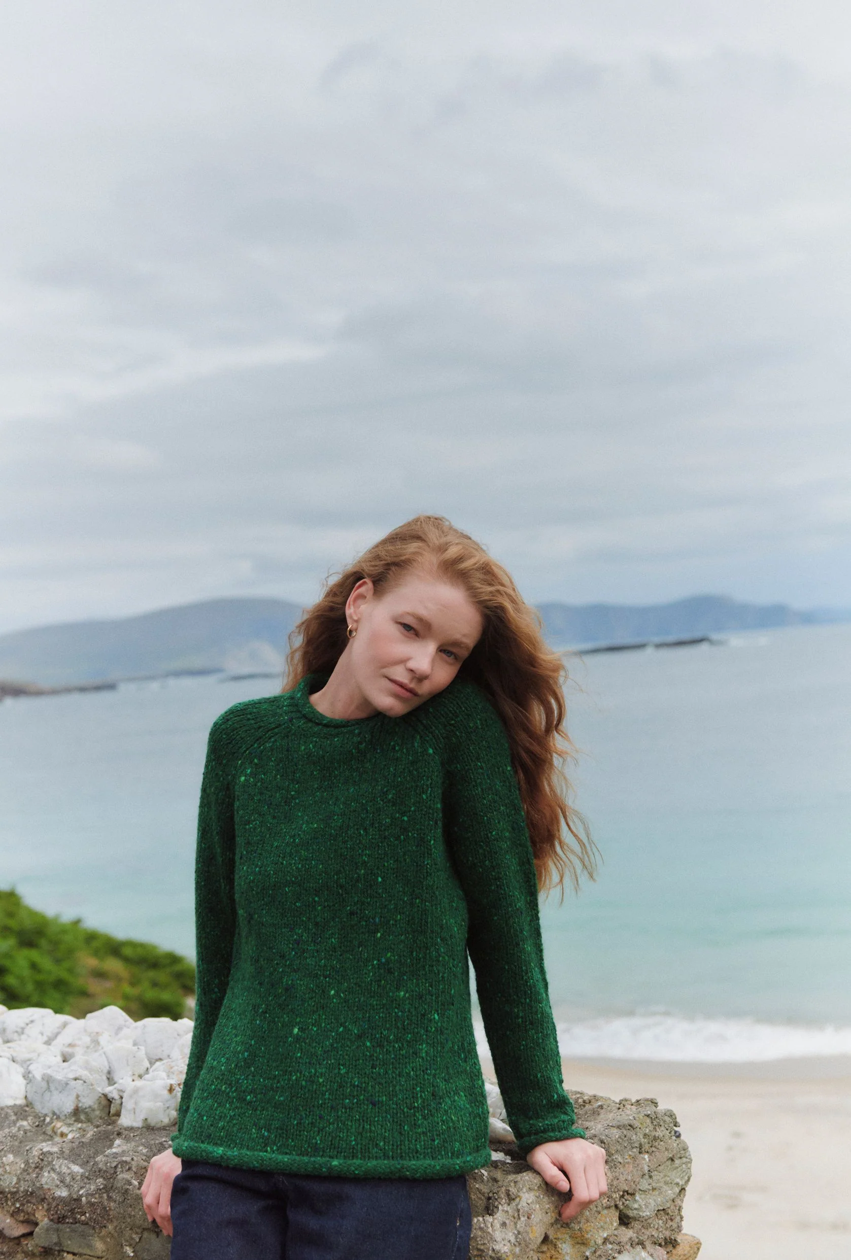 Brackloon Tweed Roll Neck Ladies Sweater - Bright Green - Image 3