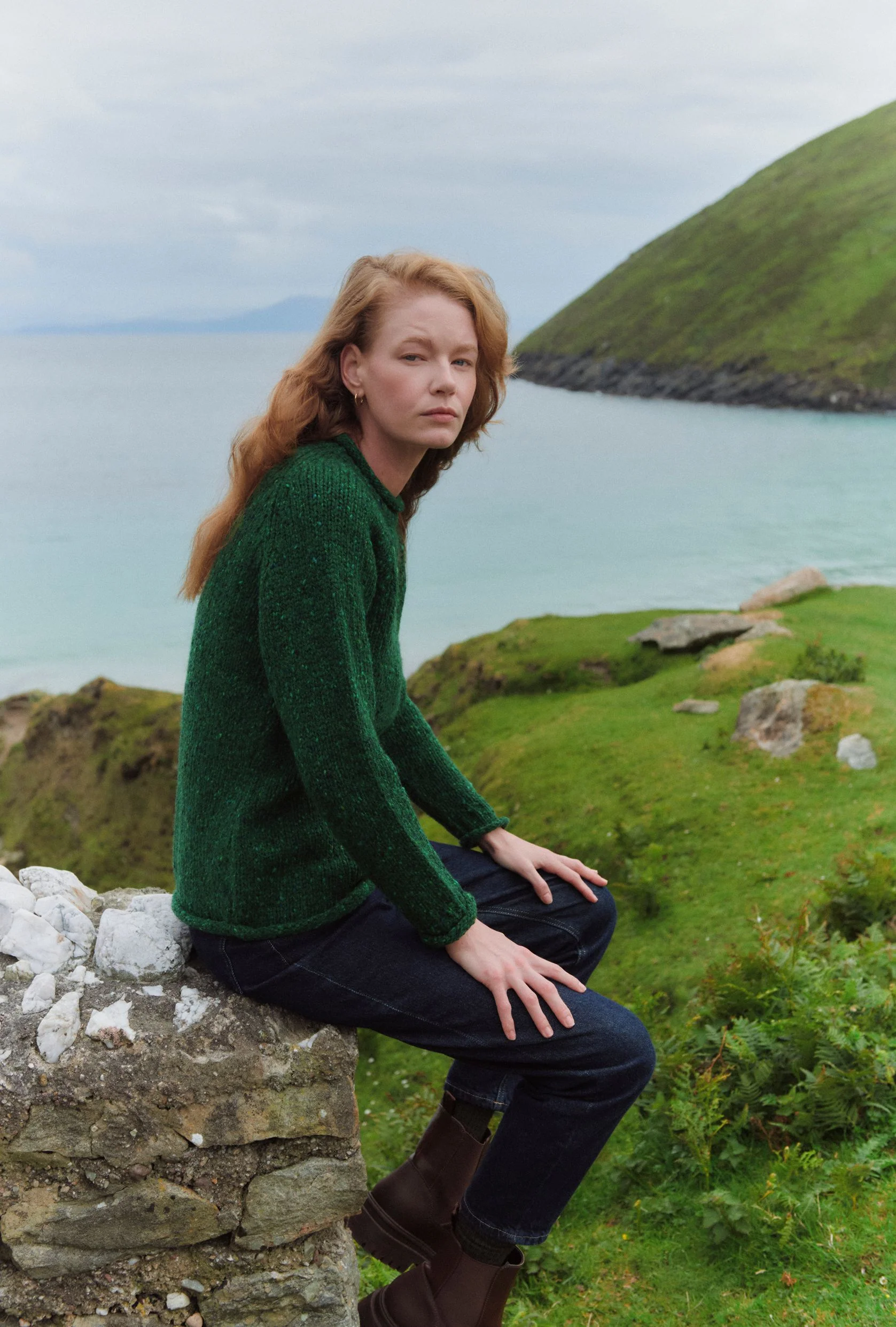 Brackloon Tweed Roll Neck Ladies Sweater - Bright Green - Image 4
