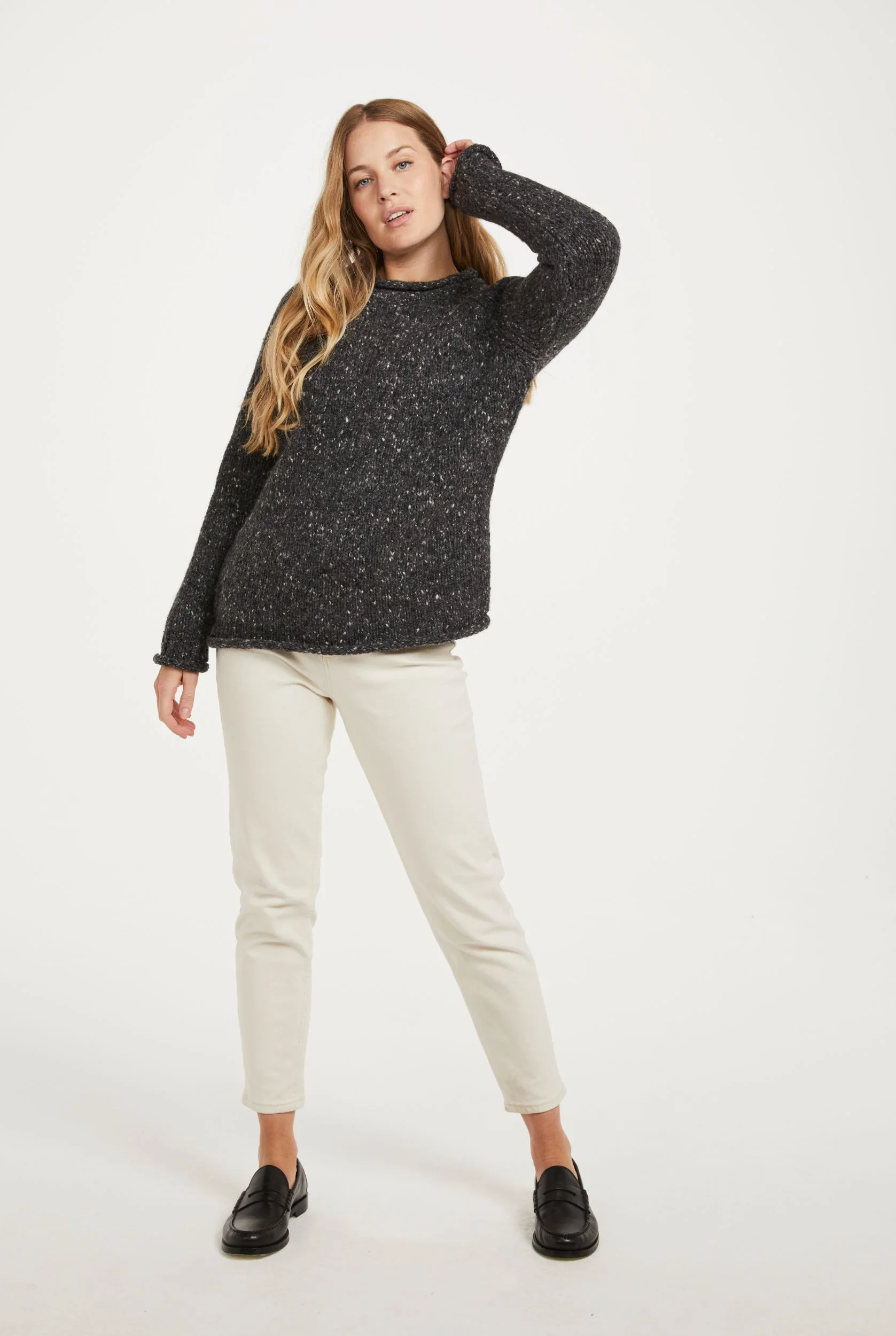 Brackloon Tweed Roll Neck Ladies Sweater - Grey - Image 3