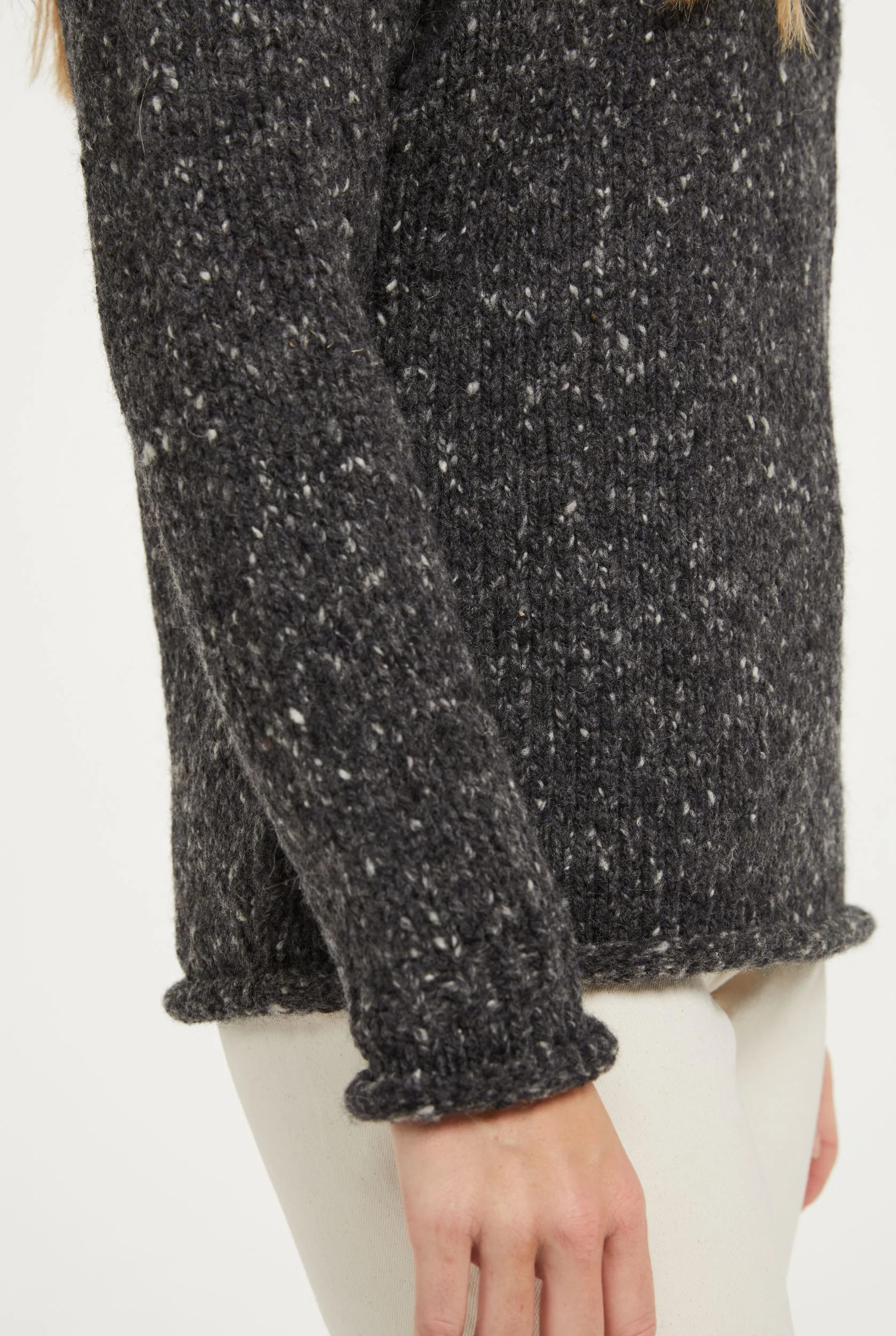 Brackloon Tweed Roll Neck Ladies Sweater - Grey - Image 4