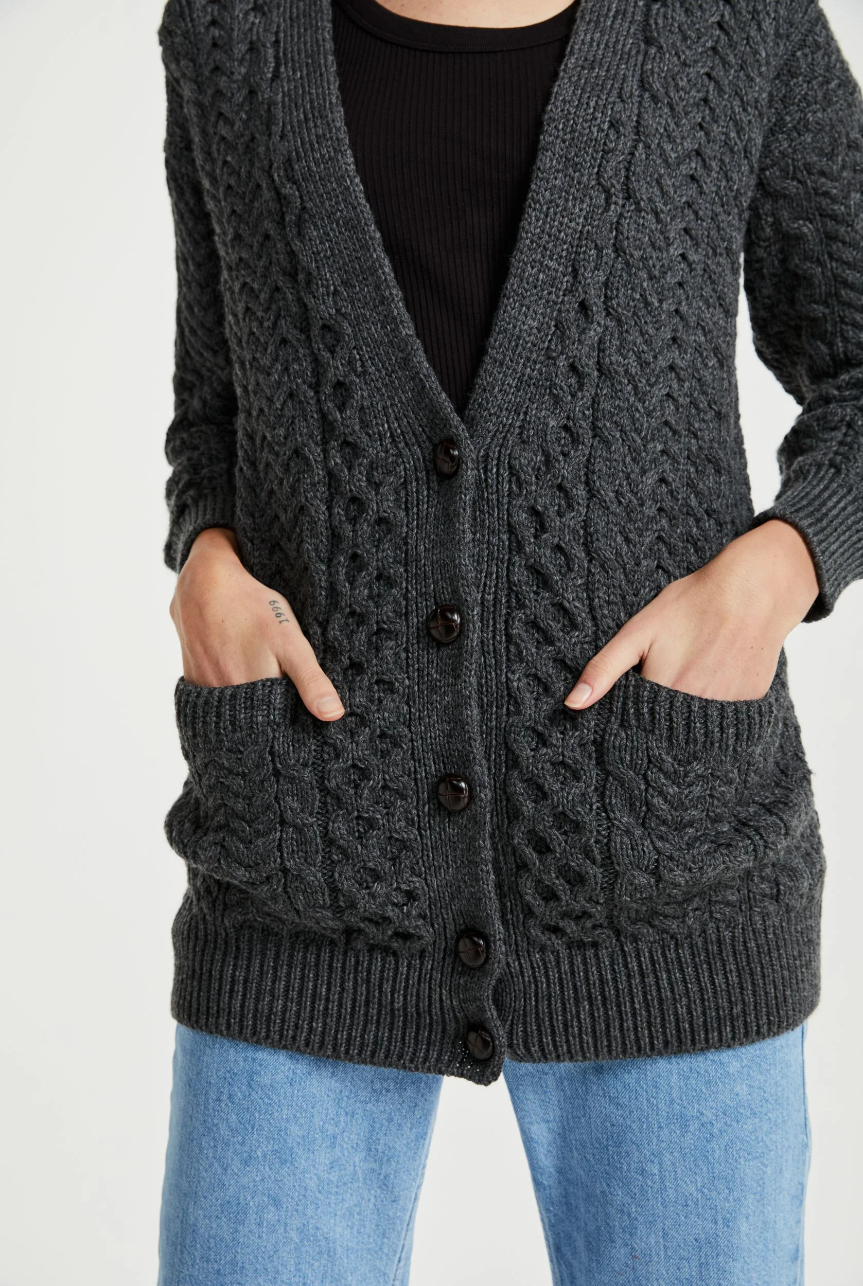 Delphi Aran Boyfriend Cardigan -  Grey - Image 3
