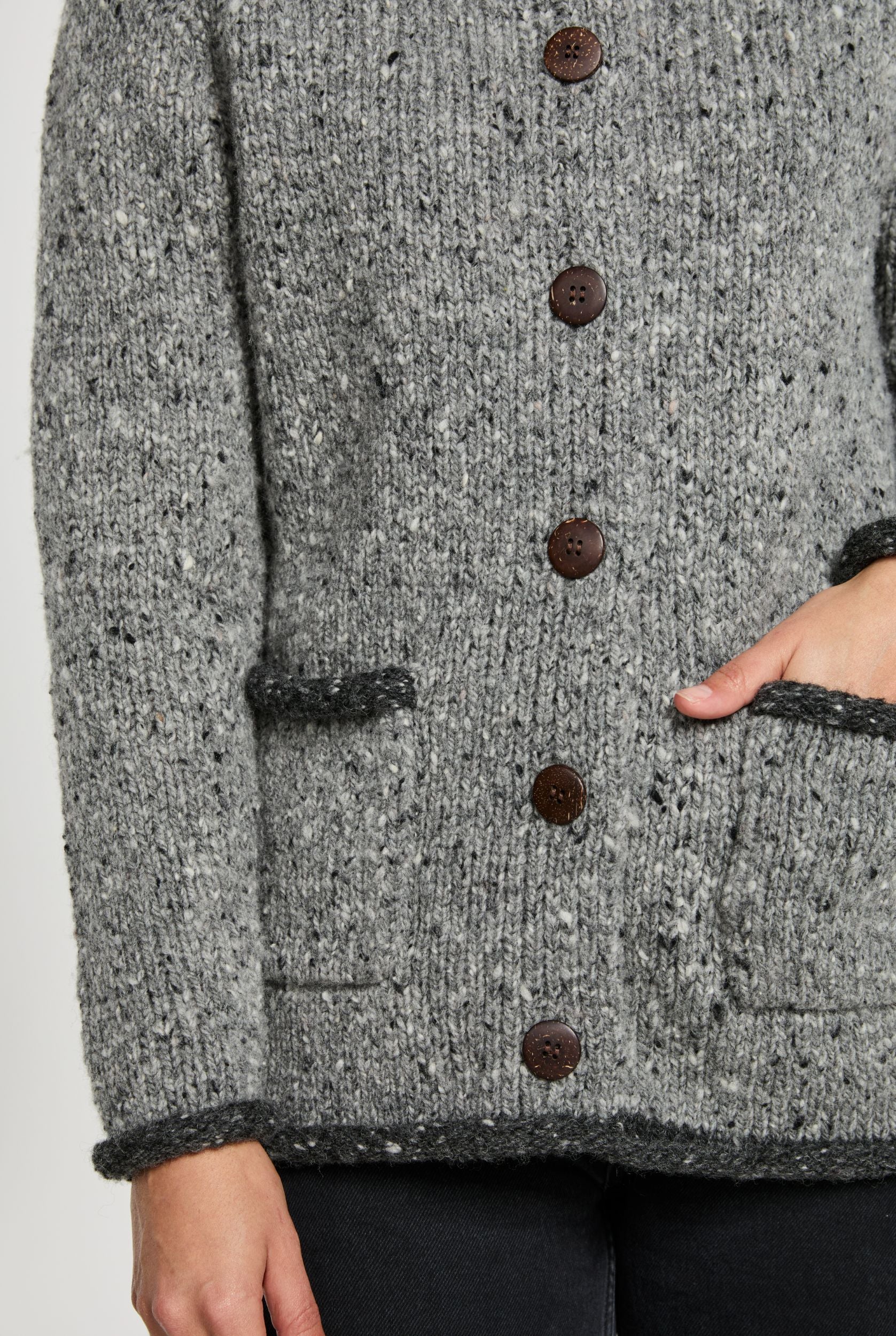 Glenariff Ladies Raglan Donegal Tweed Cardigan - Grey/Light Grey - Image 3
