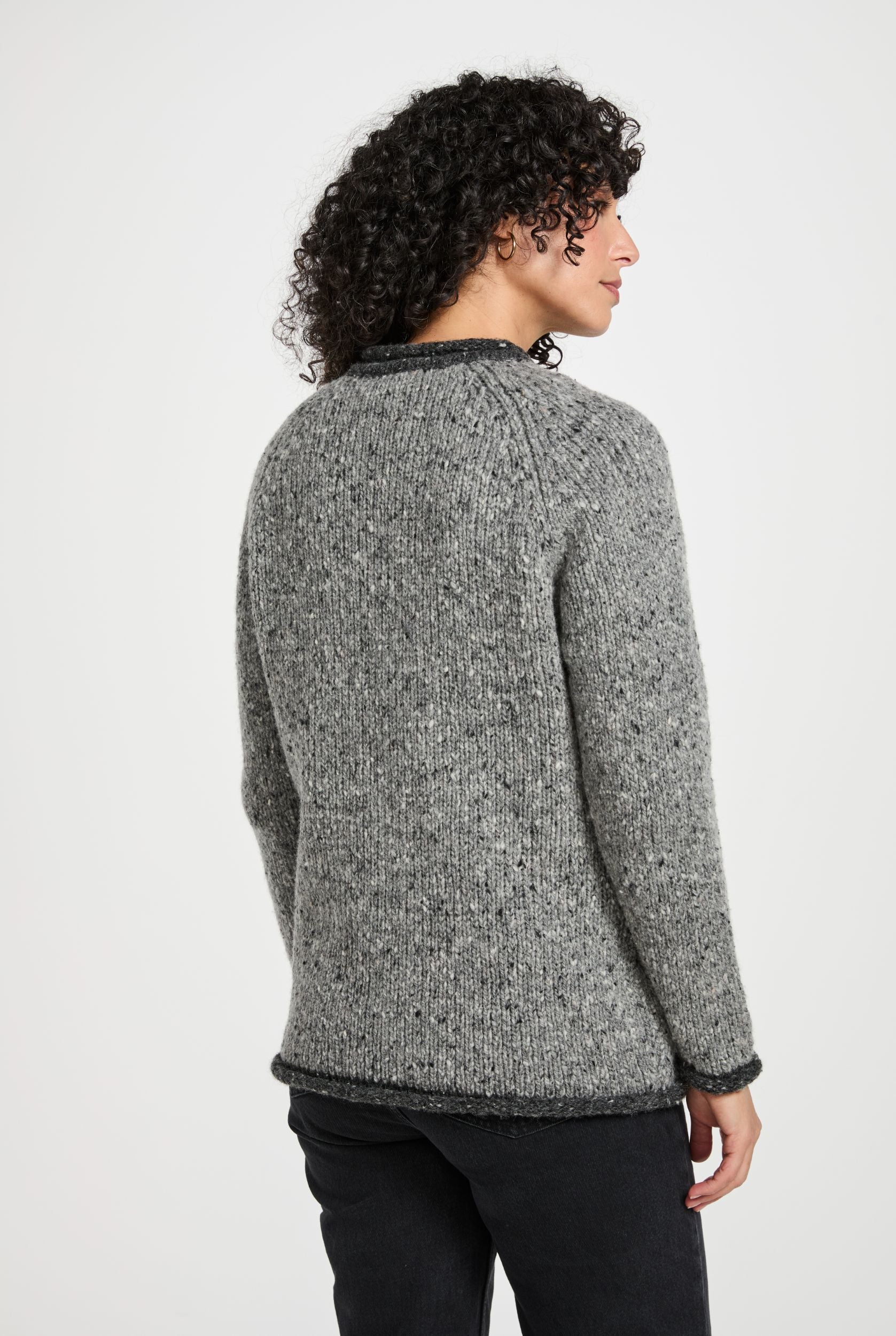 Glenariff Ladies Raglan Donegal Tweed Cardigan - Grey/Light Grey - Image 5