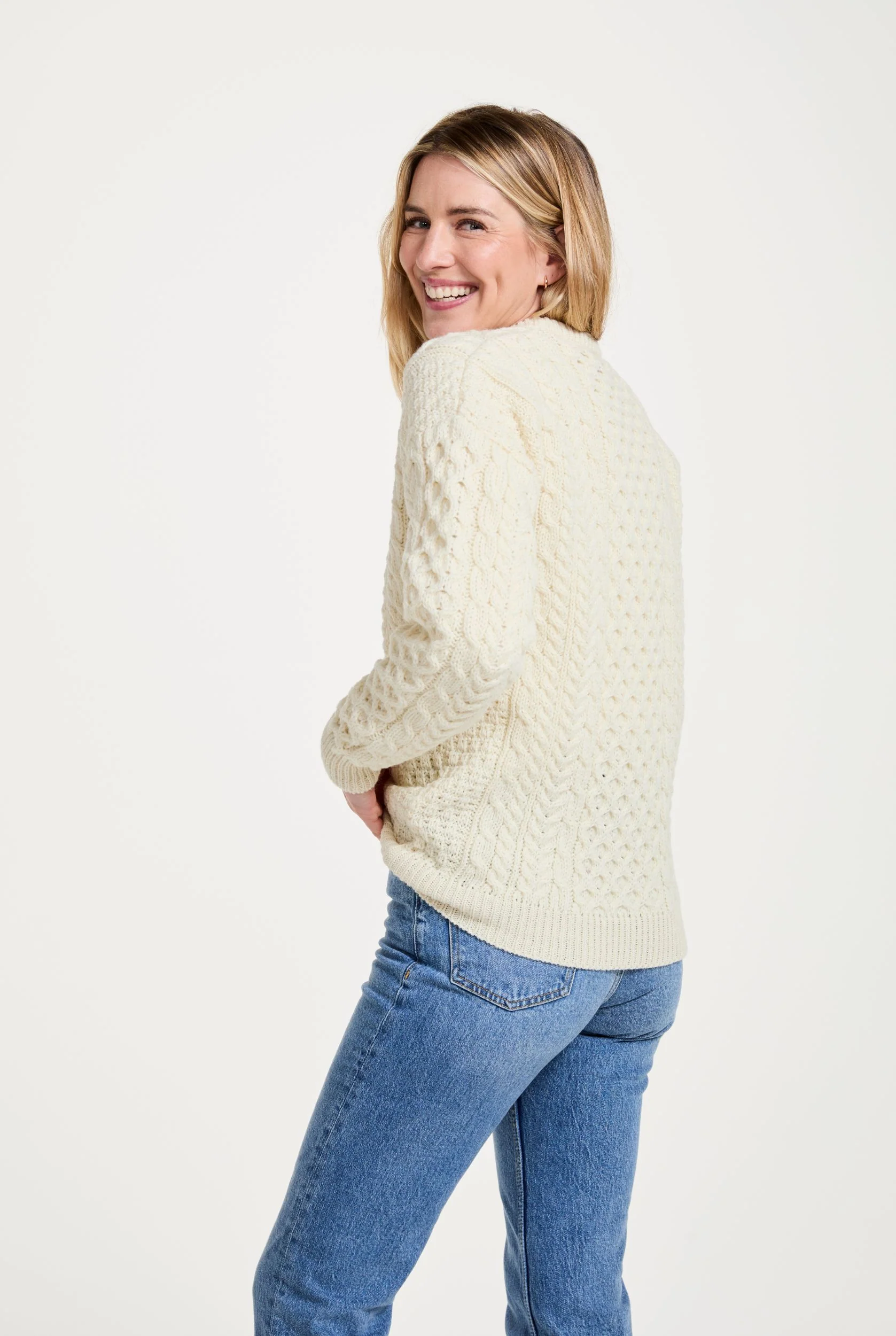 Inishbofin Ladies Traditional Aran Sweater - Cream - Image 4