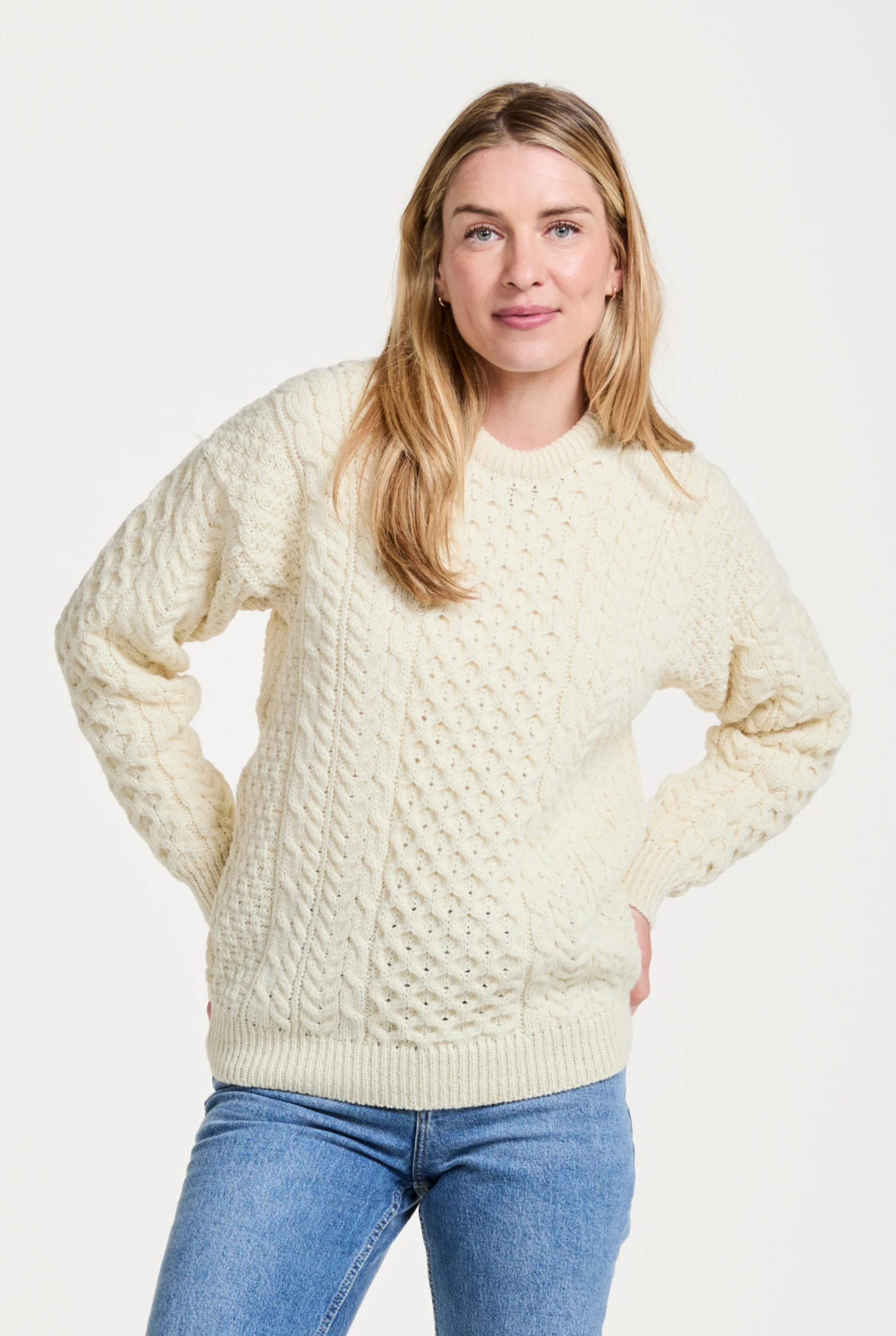 Inishbofin Ladies Traditional Aran Sweater - Cream - Image 5