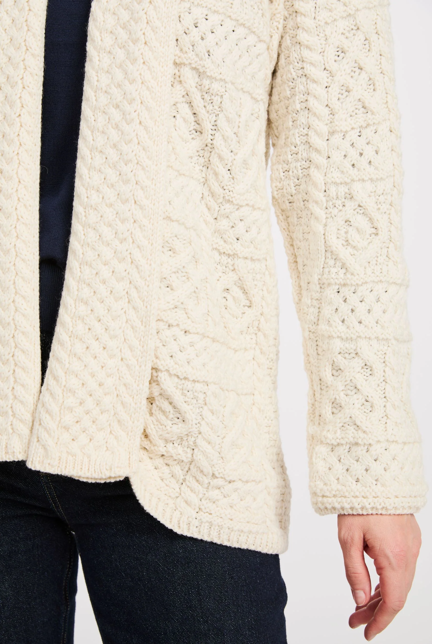 Liffey Ladies Merino Aran Shawl Cardigan - Cream - Image 3