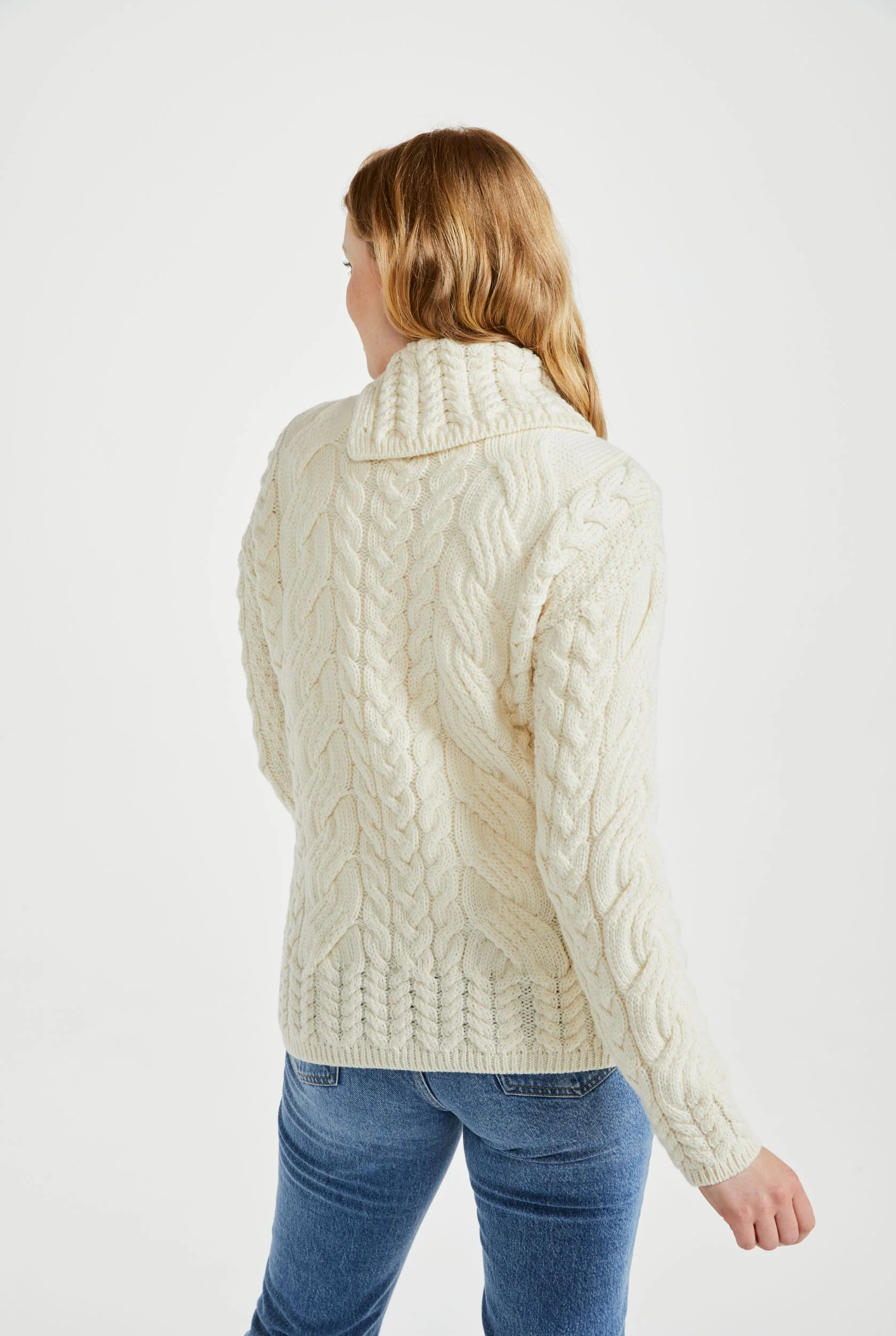 Maeve Aran Supersoft Merino Sweater with Button Collar - Cream - Image 5