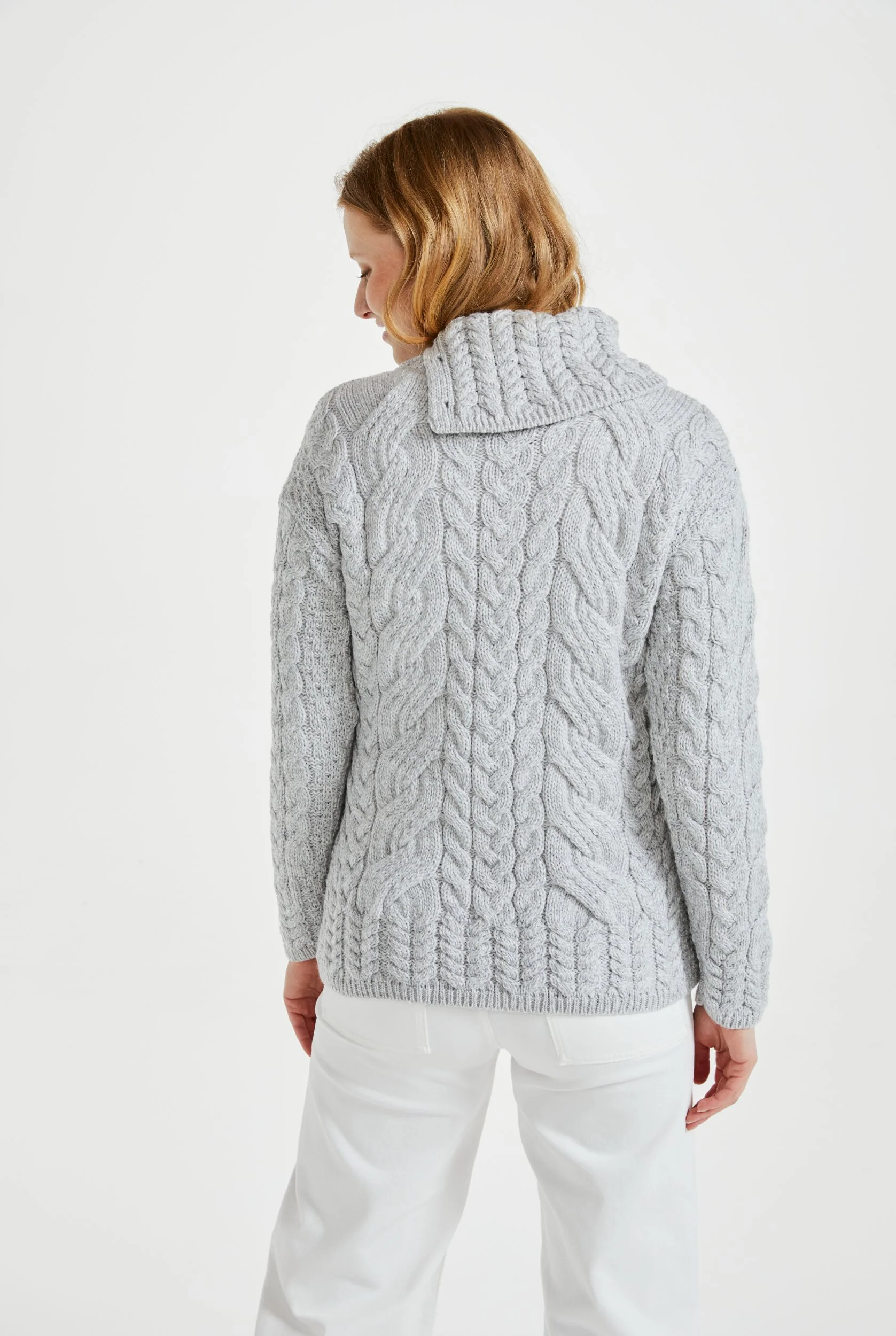 Maeve Aran Supersoft Merino Sweater with Button Collar - Feathered Grey - Image 4