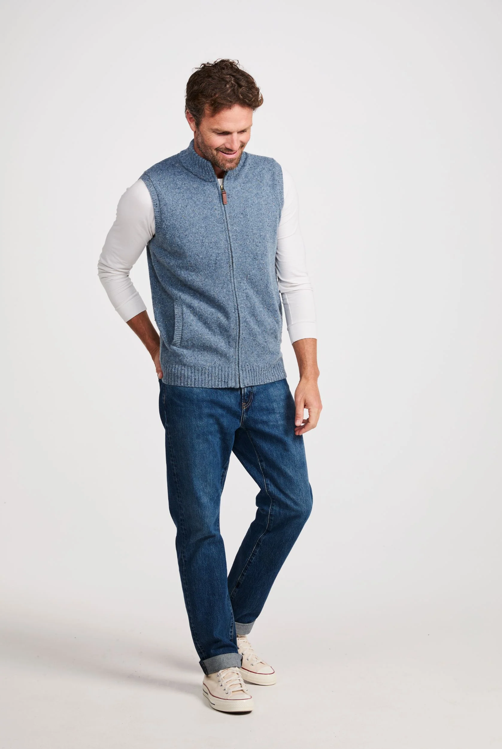 Rossport Mens Aran Nepped Gilet - Blue - Image 4