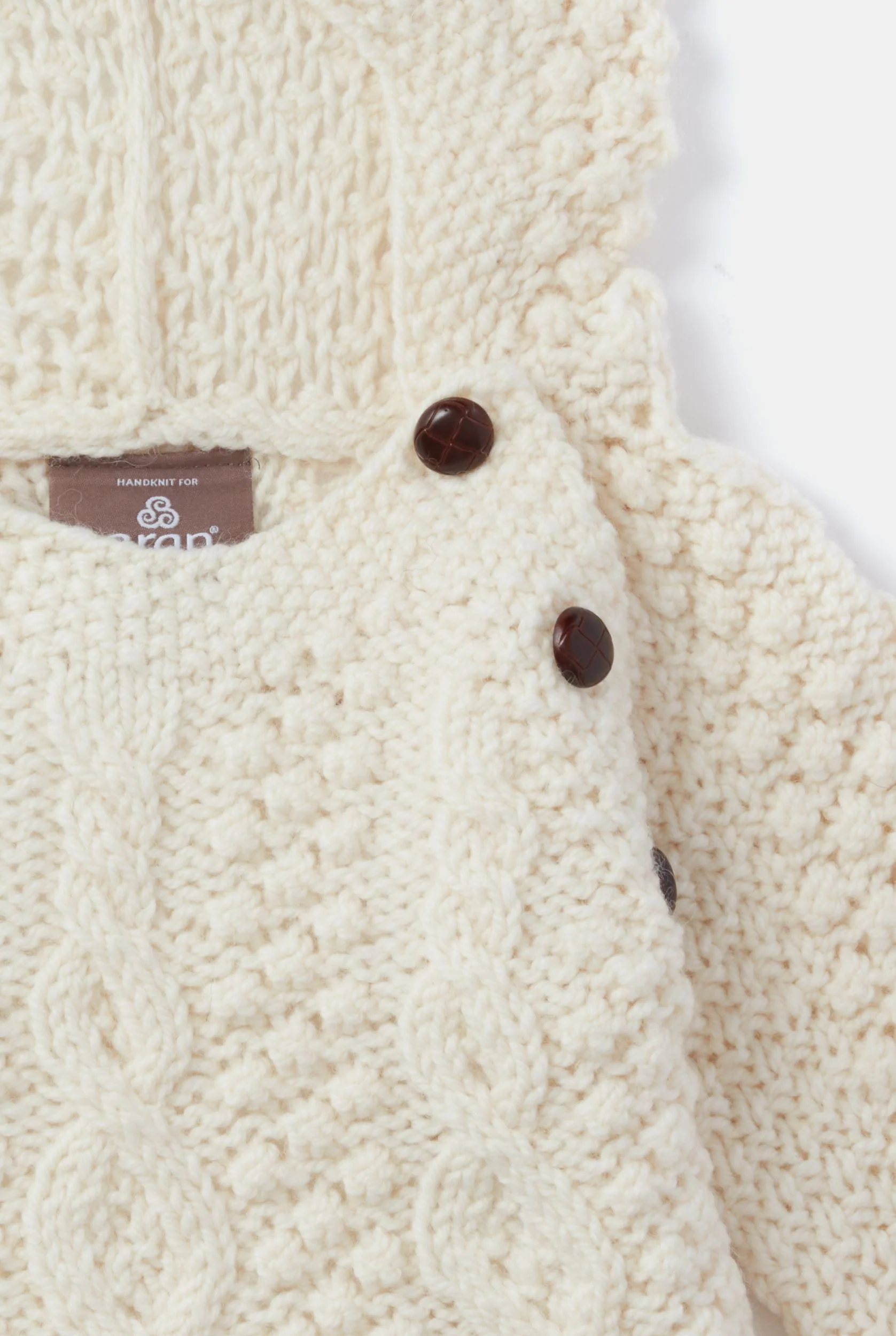 Shepley Baby Aran Wool Sweater with Hood - Cream - Image 3