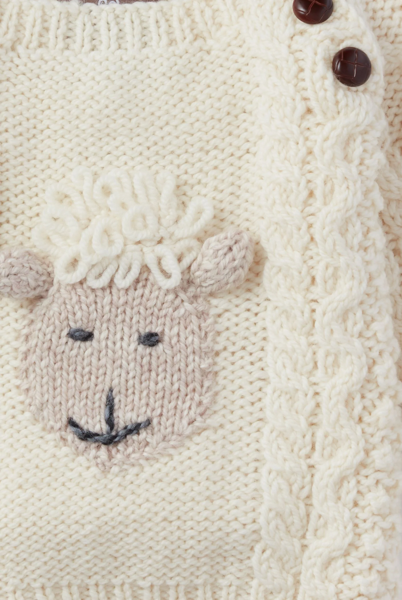 Shepley Character Baby Aran Wool Crew Neck Sweater - Cream - Image 3
