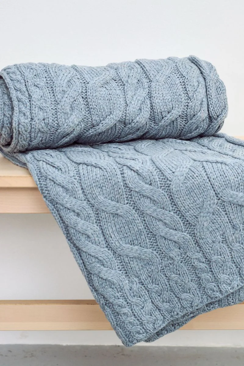 Silver Strand Supersoft Merino Aran Cable Throw -  Ocean Grey - Image 3